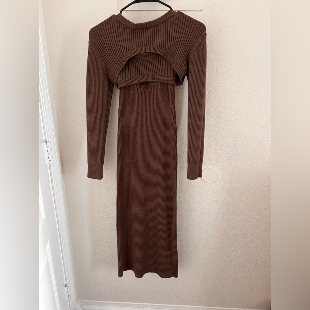 Astr Two Piece Chocolate Long Sleeve Knit Dress